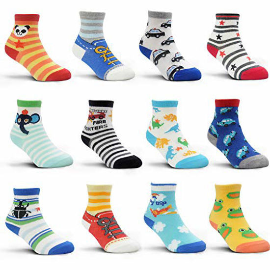 Picture of 12 Pairs Kids Non Slip Skid Socks Colorful Grips Sticky Slippery Cotton Crew Socks For 5-7 Years Old Children Youth Boy Girl