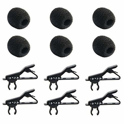 Picture of 6Pcs Lapel Microphone Metal Tie Clips Lavalier Microphone Replacement with 6Pcs Foam Windscreen Cover