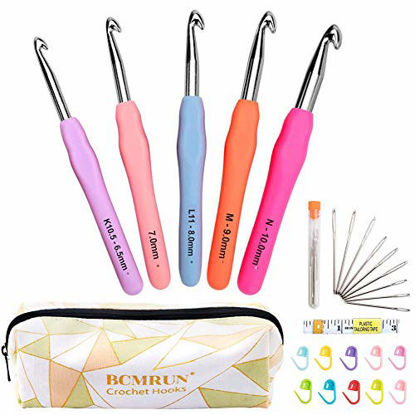 Picture of Large Crochet Hooks, BCMRUN Size 6.5mm(K)-10.0mm(P) Crochet Hooks Knitting Needles Set Ergonomic Grip Soft Handles Crochet Hook,Large-Eye Blunt Needles,Stitch Marker, Tape Measure in Case