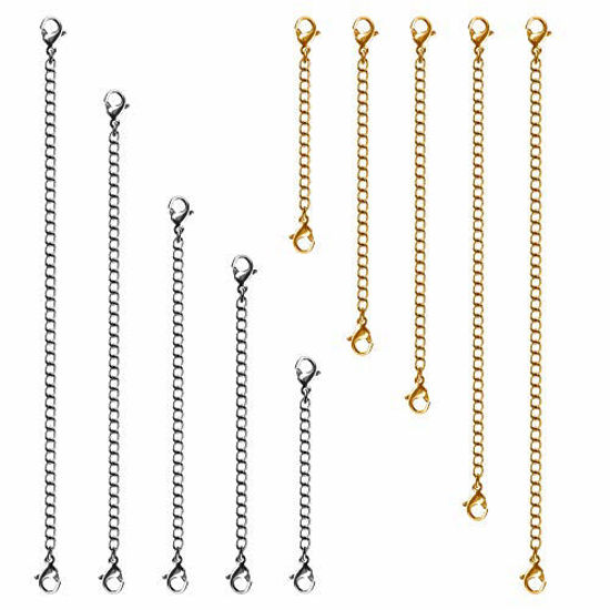 Picture of Necklace Extenders, 10Pcs Stainless Steel Gold Silver Necklace Bracelet Anklet Extension Chains with Lobster Clasps and Closures for Jewelry Making