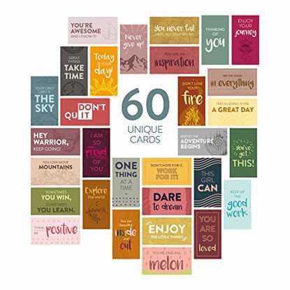 Picture of DiverseBee 60 Pack Assorted Motivational Cards - Inspirational and Kindness Mini Note Cards, Gratitude Encouragement Card Set with 60 Unique Motivational Quotes (Business Card Size and Blank Back)