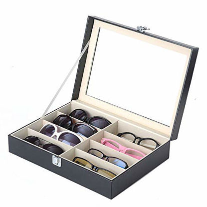 Picture of 8 Slots Sunglasses Glasses Storage Organizer Box, RayLove PU Leather Multi Glasses Case,Eyeglasses Collector Display Cabinet