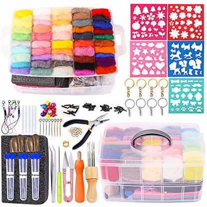Picture of 254 Pcs Needle Felting Kit - Complete Needle Felting Tools and Supplies with Felt Wool 50 Colors, Felt Molds, High Density Foam Pad Storage Box for DIY Craft Animal Home Decoration