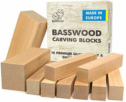 Picture of BeaverCraft BW10 Basswood Carving Blocks Set - Basswood for Wood Carving Balsa Wood Blocks - Whittling Wood Carving Wood Blocks for Carving