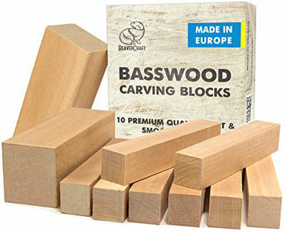 Picture of BeaverCraft BW10 Basswood Carving Blocks Set - Basswood for Wood Carving Balsa Wood Blocks - Whittling Wood Carving Wood Blocks for Carving