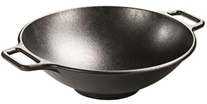 Picture of Lodge Pro-Logic Wok With Flat Base and Loop Handles, 14-inch, Black