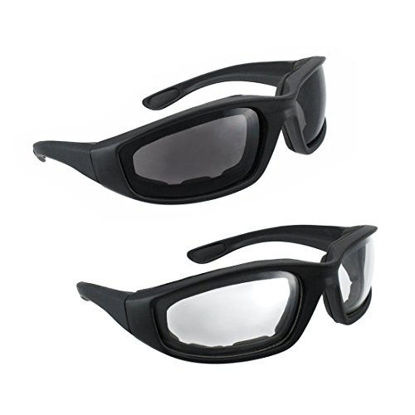 Picture of Motorcycle Riding Glasses - 2 Pair Smoke & Clear Biker Foam Pad