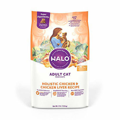 Picture of Halo Natural Dry Cat Food - Premium and Holistic Real Whole Meat - Chicken & Chicken Liver Recipe - 3 Pound Bag - Sustainably Sourced Adult Cat Food - Non-GMO, Highly Digestible, and Made in the USA