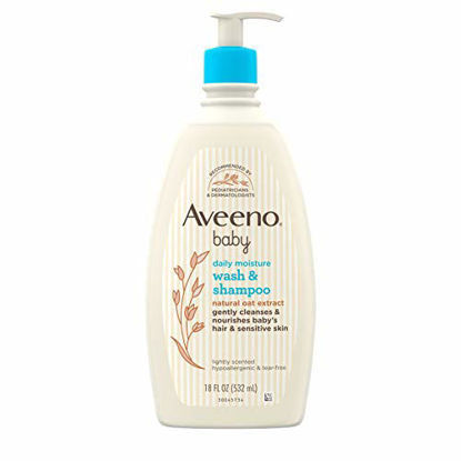 Picture of Aveeno Baby Daily Moisture Gentle Bath Wash & Shampoo with Natural Oat Extract, Hypoallergenic, Tear-Free & Paraben-Free Formula For Sensitive Hair & Skin, Lightly Scented, 18 fl. oz, 2 count