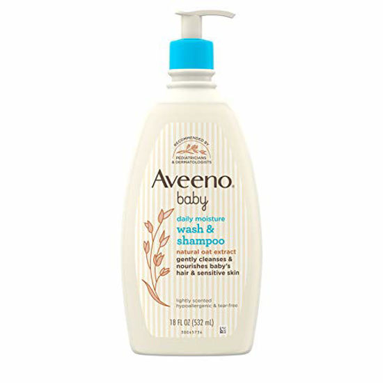 Picture of Aveeno Baby Daily Moisture Gentle Bath Wash & Shampoo with Natural Oat Extract, Hypoallergenic, Tear-Free & Paraben-Free Formula For Sensitive Hair & Skin, Lightly Scented, 18 fl. oz, 2 count