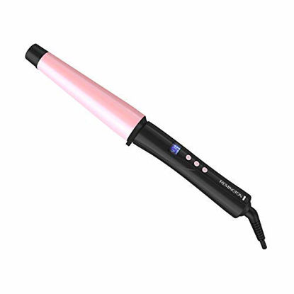 Picture of Remington CI9538 Pro 1"-1.5" Pearl Ceramic Conical Curling Wand, Digital Controls + 10 Heat Settings, Black/Pink