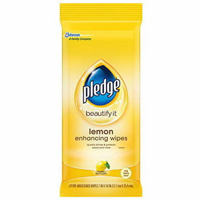 Picture of Pledge Multi-Surface Furniture Polish Wipes, Works on Wood, Granite, and Leather, Cleans and Protects, Lemon (24 Total Wipes)