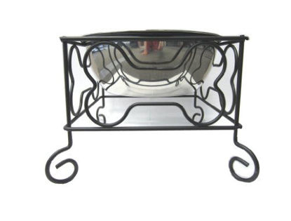 Picture of YML 7-Inch Wrought Iron Stand with Single Stainless Steel Bowl - Size: Medium (6.75" H x 8.25" W x 8.25" D)