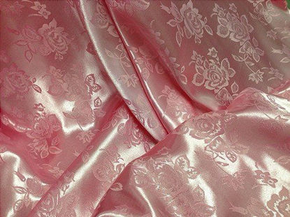 Picture of Pink Floral Satin Jacquard Brocade Fabric 60" Wide Per Yard