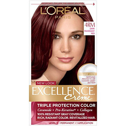Picture of L'Oreal Paris Excellence Creme Permanent Hair Color, 4RM Dark Mahogany Red, 100 percent Gray Coverage Hair Dye, Pack of 1