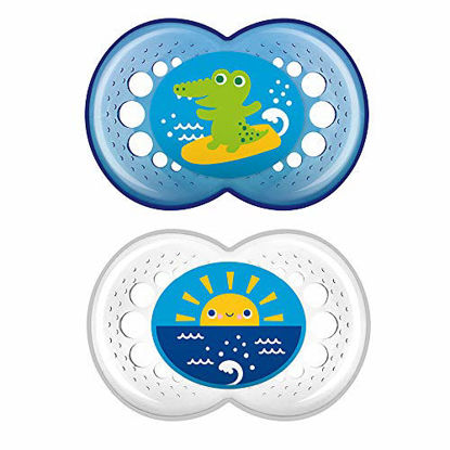 Picture of MAM Crystal Pacifier (2 pack, 1 Sterilizing Pacifier Case), Pacifiers 6 Plus Months, Best Pacifiers for Breastfed Babies, Baby Boy, Baby Pacifiers, Designs May Vary