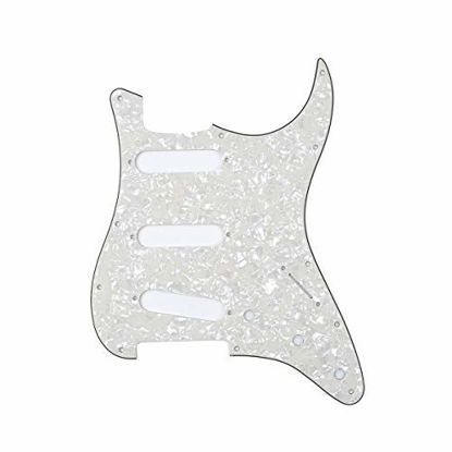 Picture of Musiclily 11 Hole SSS Strat Pickugard for Fender US/Mexico Made Standard Stratocaster Modern Style Electric Guitar, 4Ply Pearl Aged White