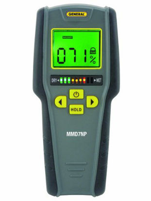 Picture of General Tools MMD7NP Pinless, Non-Invasive, Non-Marring, Digital Moisture Meter, Water Leak Detector, Moisture Testerup To ¾" (19mm) Deep, Backlit LCD Screen, Visual/Audible Alarms