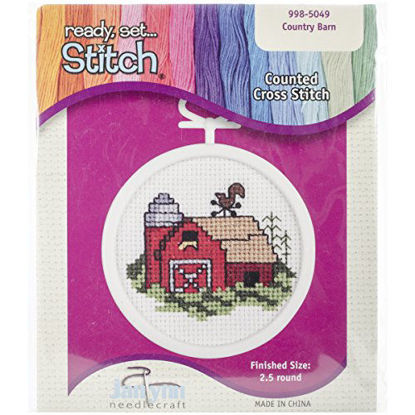 Picture of Janlynn 18 Count Round Mini Counted Cross Stitch Kit, 2-1/2-Inch, Barn