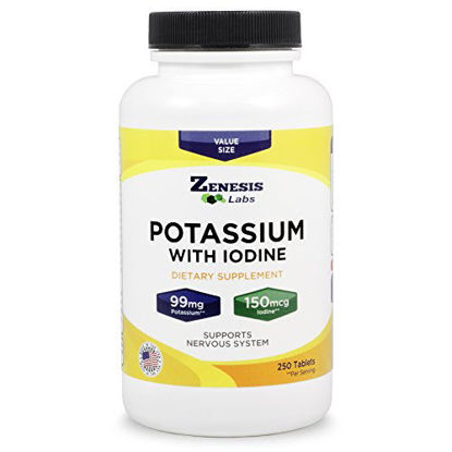 Picture of Potassium Gluconate with Iodine Kelp - 250 Tablets - 99mg per Tablet with 150mcg of Iodine - Leg & Muscle Cramp Relief - Blood Pressure Support