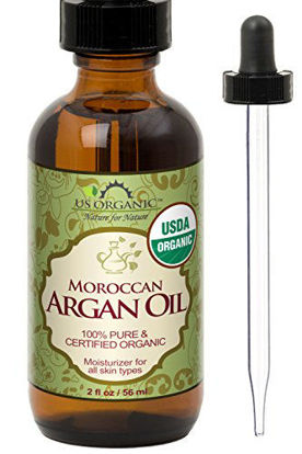 Picture of US Organic Moroccan Argan Oil, USDA Certified Organic,100% Pure & Natural, Cold Pressed Virgin, Unrefined, 2 Oz in Amber Glass Bottle with Glass Eye Dropper for Easy Application. Origin_Morocco