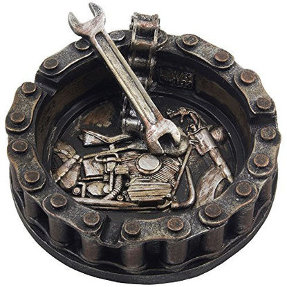 Picture of Decorative Motorcycle Chain Ashtray with Wrench and Bike Motif Great for a Biker Bar & Harley Mechanics Shop Smoking Room Decor As Unique for Men or Smokers