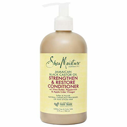 Picture of SheaMoisture Strengthen and Restore Rinse Out Hair Conditioner to Intensely Smooth and Nourish Hair 100% Pure Jamaican Black Castor Oil with Shea Butter, Peppermint and Apple Cider Vinegar 13 oz