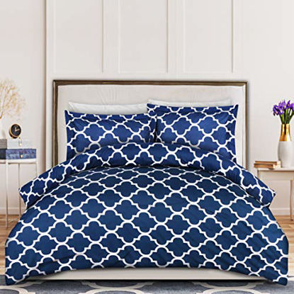 Picture of Utopia Bedding 3-Piece Duvet Cover Set - 1 Duvet Cover with 2 Pillow Shams - Comforter Cover with Zipper Closure -Soft Brushed Microfiber - Shrinkage and Fade Resistant - Easy Care (Queen, Quatrefoil Navy)