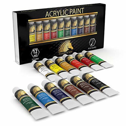 Picture of Acrylic Paint Set - Artist Quality Paints for Painting Canvas, Wood, Clay, Fabric, Nail Art, Ceramic & Crafts - 12 x 12ml Heavy Body Colors - Rich Pigments - Professional Supplies by MyArtscape