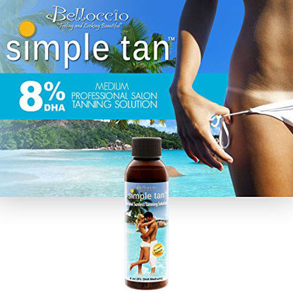 Picture of Belloccio Simple Tan 4 Ounce Bottle of Professional Salon Sunless Tanning Solution with 8% DHA and Dark Bronzer Color Guide