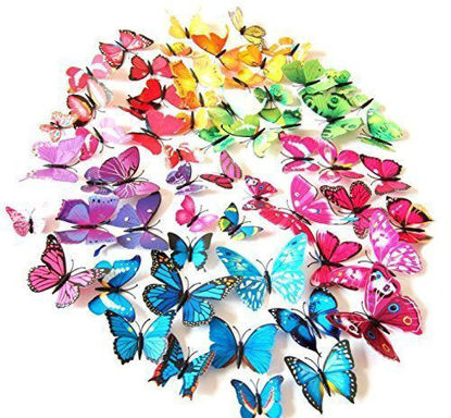 Picture of LiveGallery 72 PCS 6 Colors Removable 3D DIY Beautiful Butterfly Wall Decals Colorful Butterflies Art Decor Wall Stickers Murals for Kids Baby Boy Girls Bedroom Classroom Offices TV Background