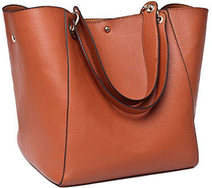 Picture of Large Capacity Work Tote Bags for Women's Waterproof Leather Purse and handbags ladies Waterproof Big Shoulder commuter Bag Fashion Messenger Bags Brown