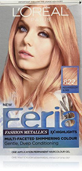 GetUSCart- L'Oreal Paris Feria Multi-Faceted Shimmering Permanent Hair Color,  822 Rose Gold (Medium Iridescent Blonde), Pack of 1, Hair Dye