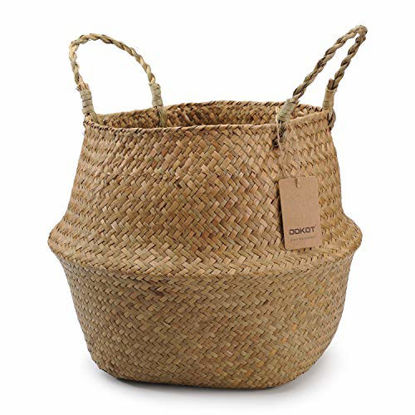 Picture of DOKOT Natural Seagrass Belly Basket with Handles, Toy Storage and Baby Laundry Basket, 7" Diameter x 8" Height