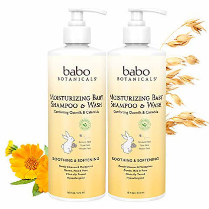 Picture of Babo Botanicals Moisturizing Baby 2-in-1 Shampoo & Wash with Oatmilk and Organic Calendula, Hypoallergenic, Vegan - 16 Fl Oz (Pack of 2)