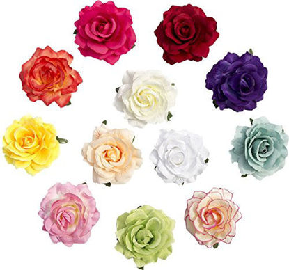 Picture of Large Rose Flower Hair Accessories Alligator Clips Bridal Rose Hair Flowers Clip and Pin Pack of 12 Wedding Decoration