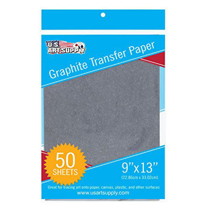 Picture of U.S. Art Supply Graphite Carbon Transfer Paper 9" x 13" - 50 Sheets - Black Tracing Paper for All Art Surfaces