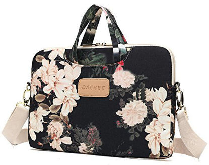 Picture of Dachee Black Peony Patten Waterproof Laptop Shoulder Messenger Bag Case Sleeve for 12 Inch 13 Inch Laptop