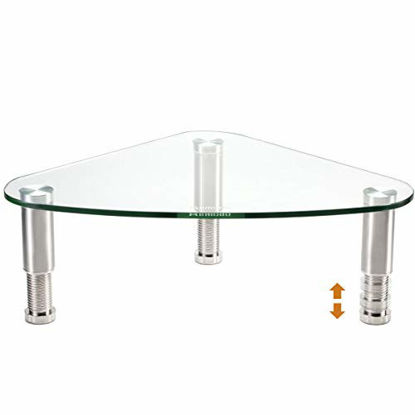 Picture of Clear Glass Computer Monitor Riser / Triangle Desktop Universal Corner Stand for Computer Monitor & Laptop HD01T-003