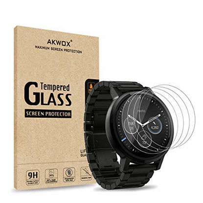 Picture of AKWOX (Pack of 4) Tempered Glass Screen Protector for Moto 360 1st and 2nd Gen 46mm Smart Watch, [0.3mm 2.5D 9H] Premium Clear Screen Protective Film for Motorola Moto 360 46mm