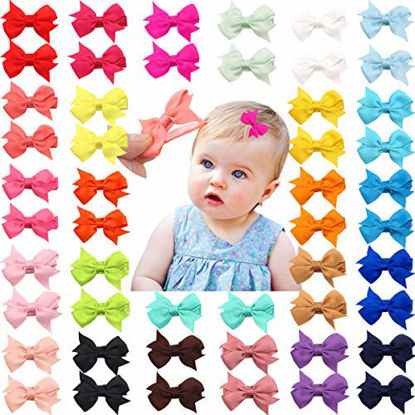 Picture of 50 Pieces 25 Colors in Pairs Baby Girls Fully Lined Hair Pins Tiny 2" Hair Bows Alligator Clips for Little Girls Infants Toddlers