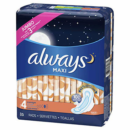 Picture of ALWAYS Maxi Size 4 Overnight Pads with Wings Unscented, 33 Count