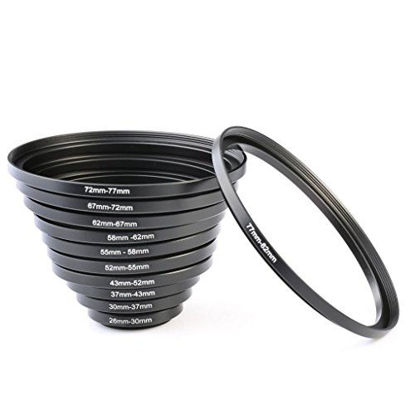 Picture of K&F Concept 11pcs Metal Stepping Rings Step Up Ring Set 26-30MM 30-37MM 37-43MM 43-52MM 52-55MM 55-58MM 58-62MM 62-67MM 67-72MM 72-77MM 77-82MM Compatible with Canon Nikon DSLR Cameras Lens