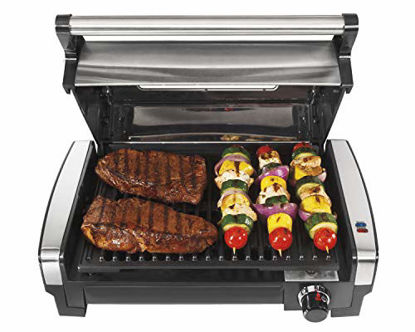 Picture of Hamilton Beach Electric Indoor Searing Grill with Viewing Window and Removable Easy-to-Clean Nonstick Plate, 6-Serving, Extra-Large Drip Tray, Stainless Steel (25361)