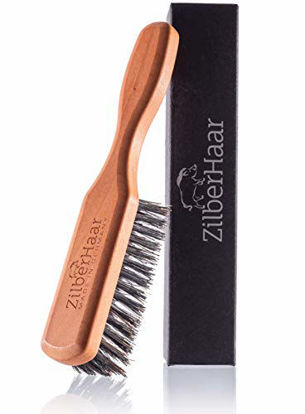 Picture of Beard Brush by ZilberHaar - Stiff Boar Bristles - Beard Grooming Brush for Men - Straightens and Promotes beard growth - Works with Beard Oil and Balm to Soften Beard - For beard kits - 6 inches long