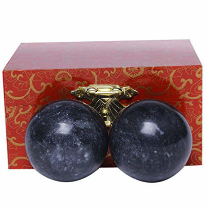 Picture of 1.4'' Chinese Exercise Baoding Balls Dark Grey Marble Health Stress Relieve with No Chimes BS021