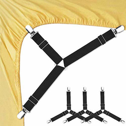 Picture of Bed Sheet Fasteners, 4 PCS Adjustable Triangle Elastic Suspenders Gripper Holder Straps Clip for Bed Sheets,Mattress Covers, Sofa Cushion
