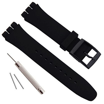 Picture of Replacement Waterproof Silicone Rubber Watch Strap Watch Band for Swatch (17mm 19mm 20mm) (17mm, Black)