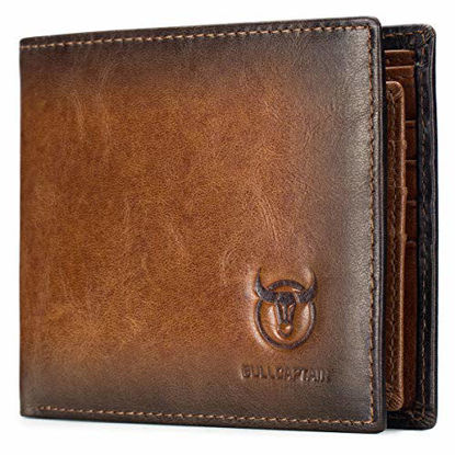 Picture of BULLCAPTAIN Wallets for Men with Double Zip Coin Purse Bifold Vintage Genuine Leather Slim Front Pocket Wallet Money Clip QB-5#3(Brown)