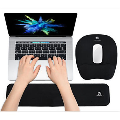 Picture of Ergonomic Keyboard Wrist Rest Pad and Mouse Pad Hand Support for Laptop Computer Wrist Rest Support Cushion Nonslip Memory Foam Set for Office Gaming Easy Typing & Pain Relief - Black
